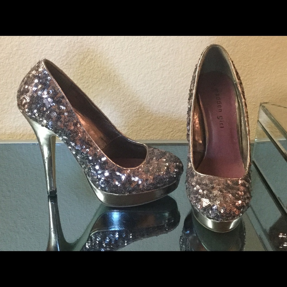 Madden Girl Silver Sequin Platform Heels